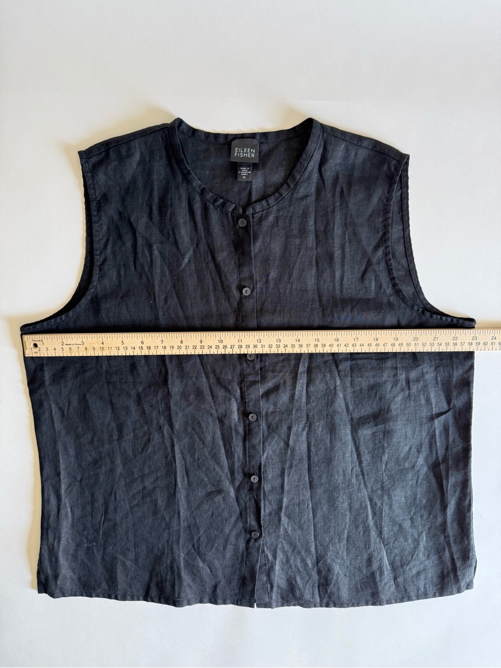 Eileen Fisher 100% Irish Linen Sleeveless Top XL Black Lagenlook Quiet Luxury - Picture 5 of 8
